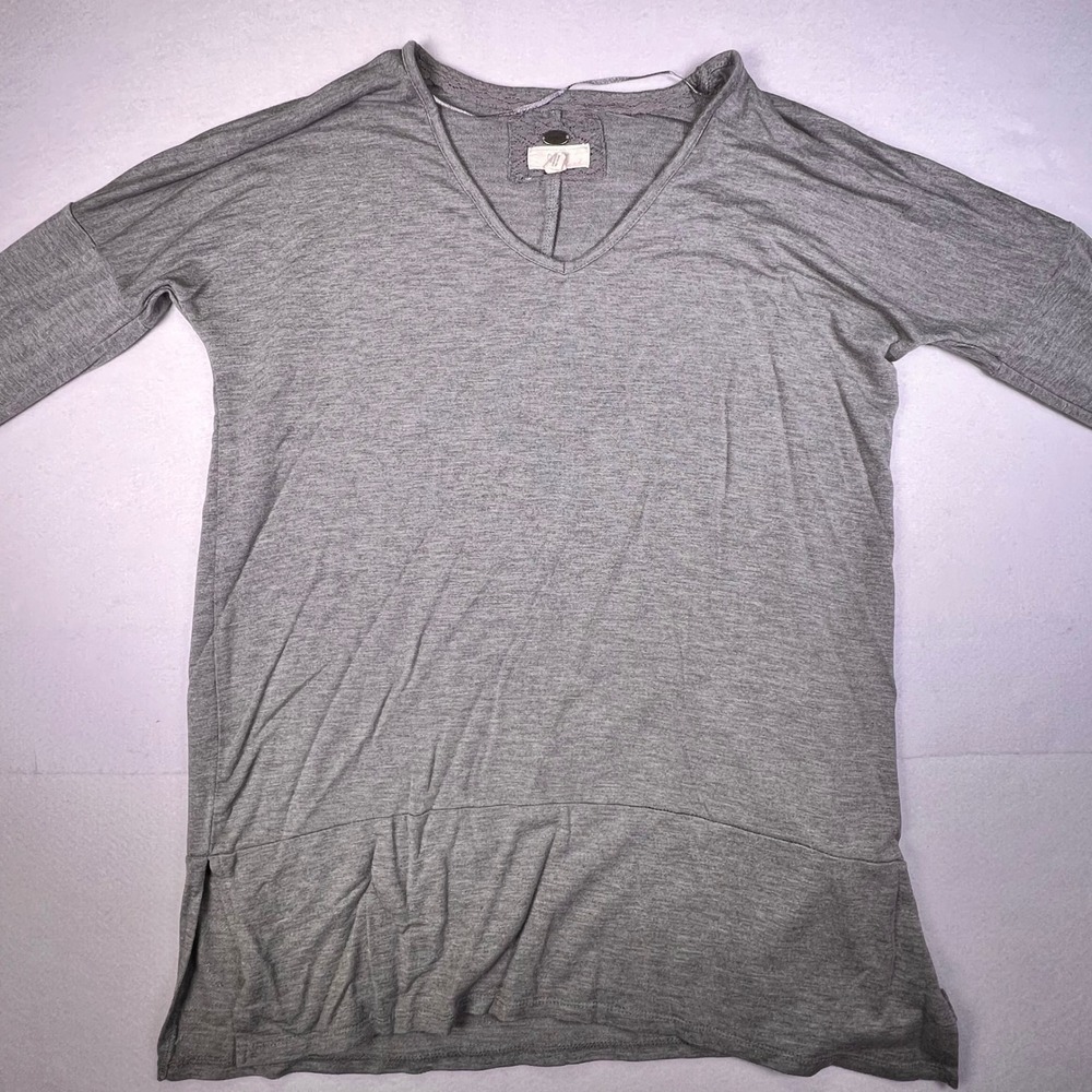 Cupio Blush Womens XS Heather Gray V-Neck Long Sleeve Drop Shoulder Top Slit Hem